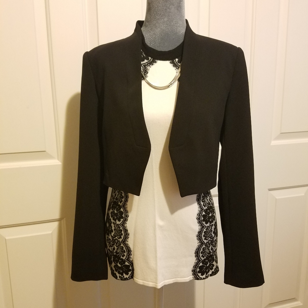 WHBM Cropped Tux Jacket, Size 4, Black